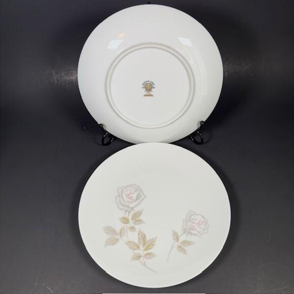 Noritake Edenrose 4 Salad Plates Gray/Pink/White Roses VTG - Picture 14 of 14